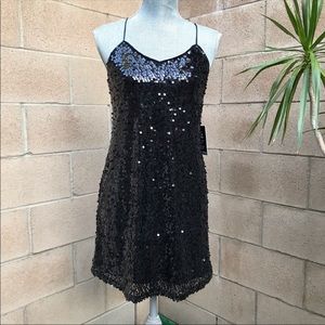 NWT Express Sequin Halter Party Dress Black XS